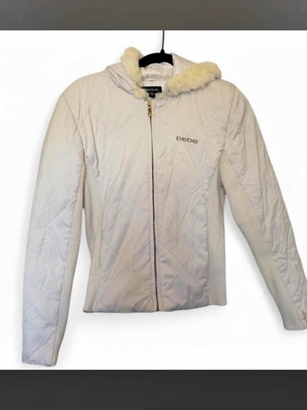 bebe Puffer Jacket with Faux Fur Collar in White